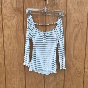 Almost Famous Size S Y2K Lettuce Hem Striped Top